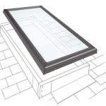 A drawing of an open skylight with the roof in place.