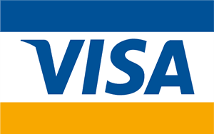 A visa logo is shown on the side of a blue and yellow flag.